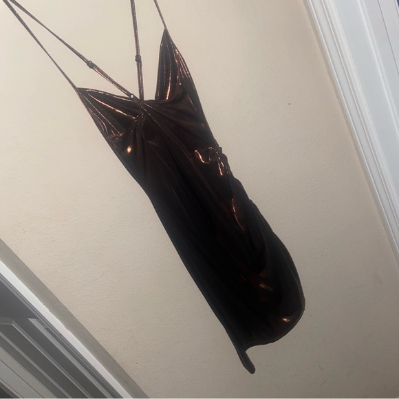Like New Brown Metallic Cowl Neck Draped Bodycon Dress XS - Picture 4 of 4